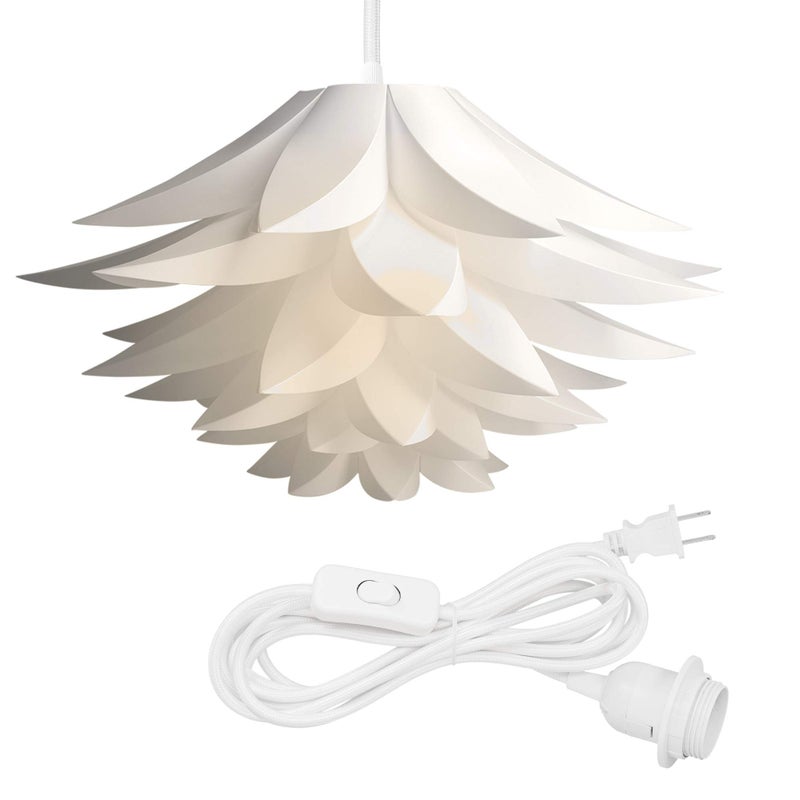 kwmobile Hanging Puzzle Lamp Kit - Lotus Flower 19.7" (50cm) Modern Ceiling Pendant Light with DIY Shade to Assemble and 15ft Plug-in Power Cord - Image 1